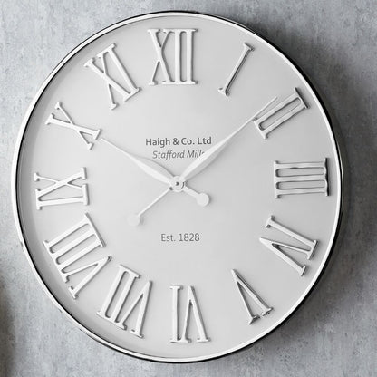 Metal Silver and White Face Round Wall Clock