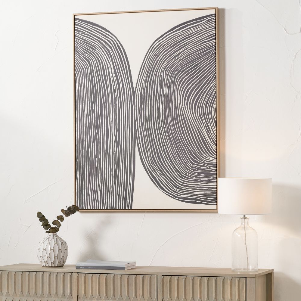 Abstract Canvas Black and Cream with Natural Frame