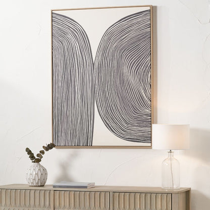 Abstract Canvas Black and Cream with Natural Frame