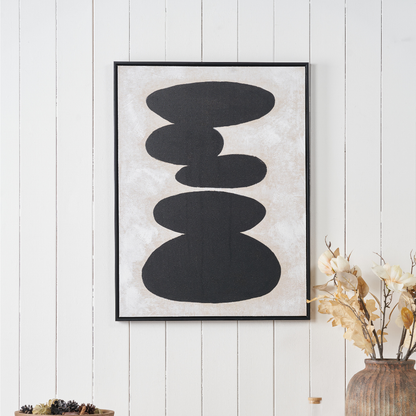 Black and Natural Stone Design Canvas Wall Art with Black Frame