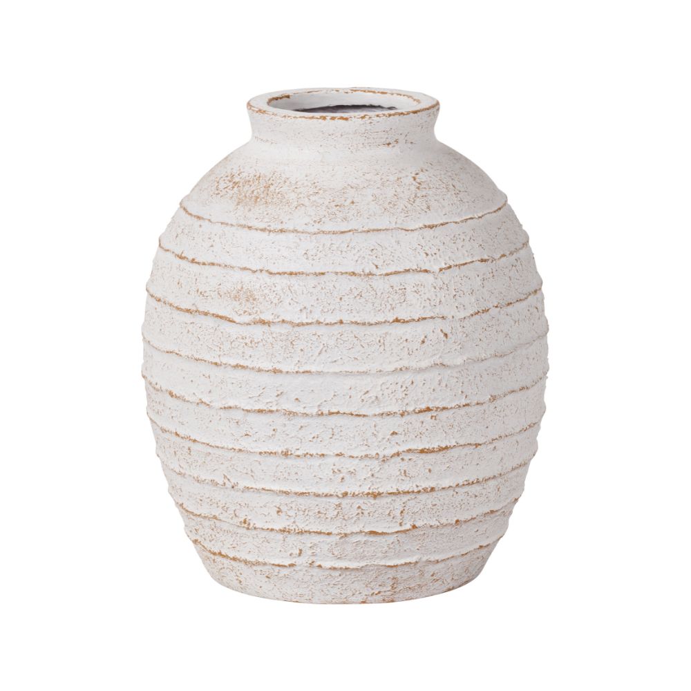 Fibrestone White Wash Decorative Ribbed Vase