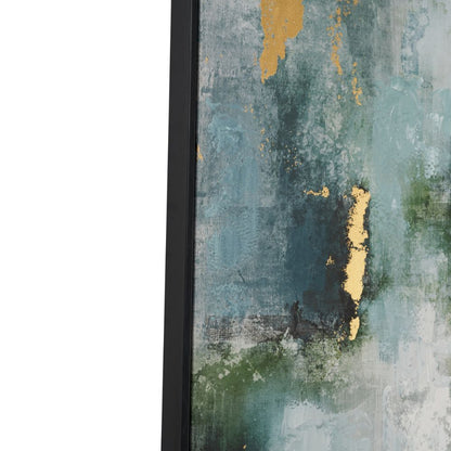 Canvas Gold and Blue Tone Abstract with Black Frame