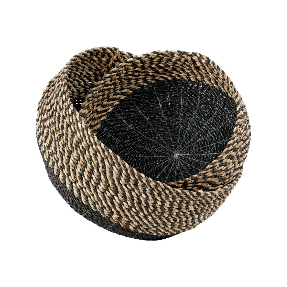 Seagrass Natural and Black Round Baskets (Set of 2)
