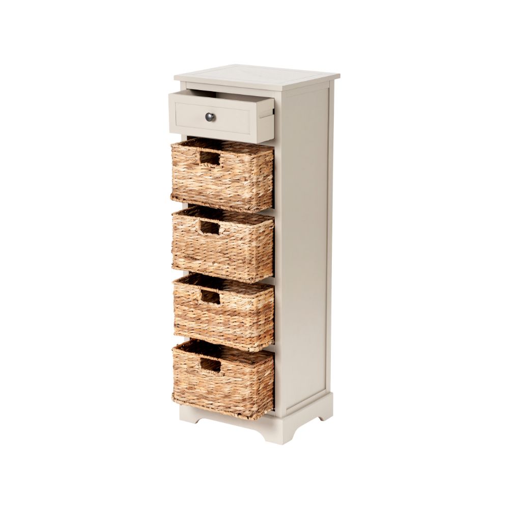 Devonshire Pine Wood 1 Drawer 4 Basket Tall Unit