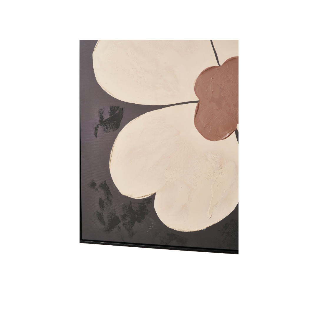 Brown and Natural Large Flower Design Canvas with Black Frame