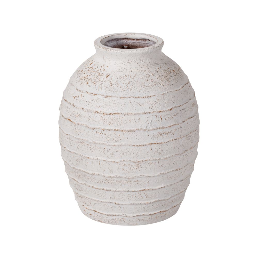 Fibrestone White Wash Decorative Ribbed Large Vase