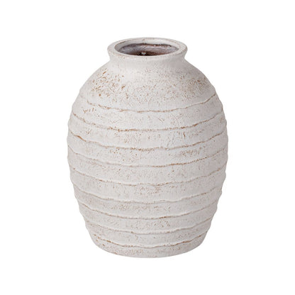 Fibrestone White Wash Decorative Ribbed Large Vase