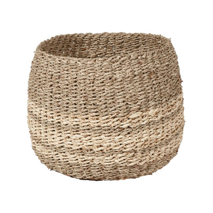 Seagrass and Palm Leaf 2-Tone Natural Round Baskets (Set of 3)