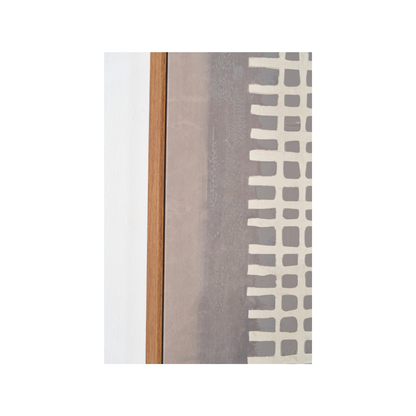 Brown and Natural Grid Design Canvas with Oak Effect Frame
