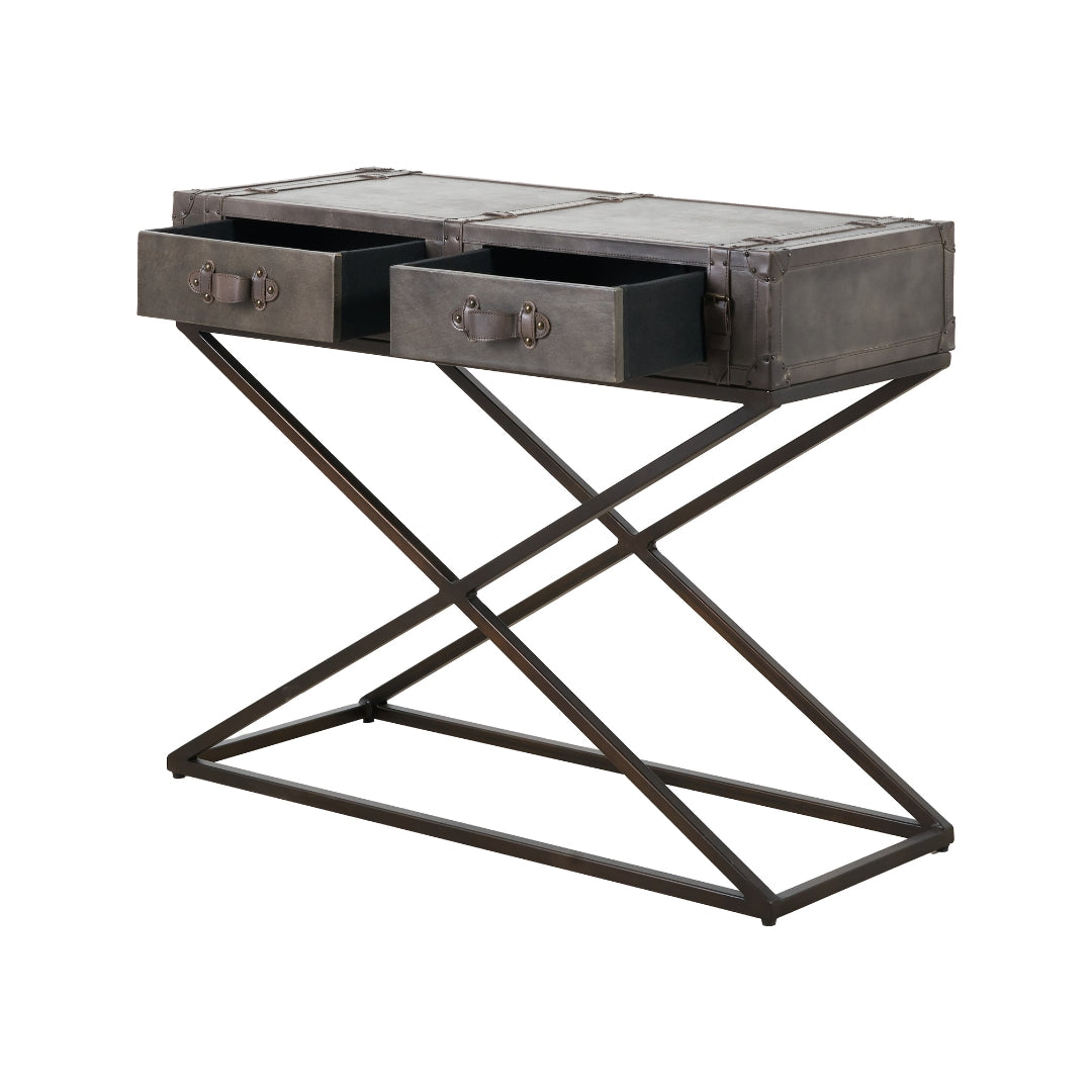 Adriano Peppercorn Leather Console Table