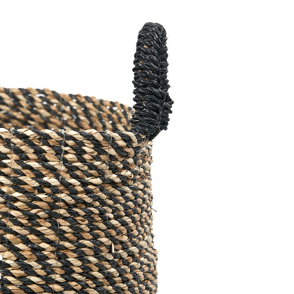 Seagrass Natural and Black Round Handled Baskets (Set of 2)