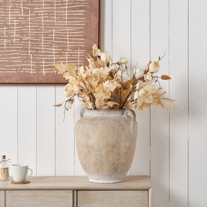 Natural Textured Fibrestone Decorative Vase with Handles