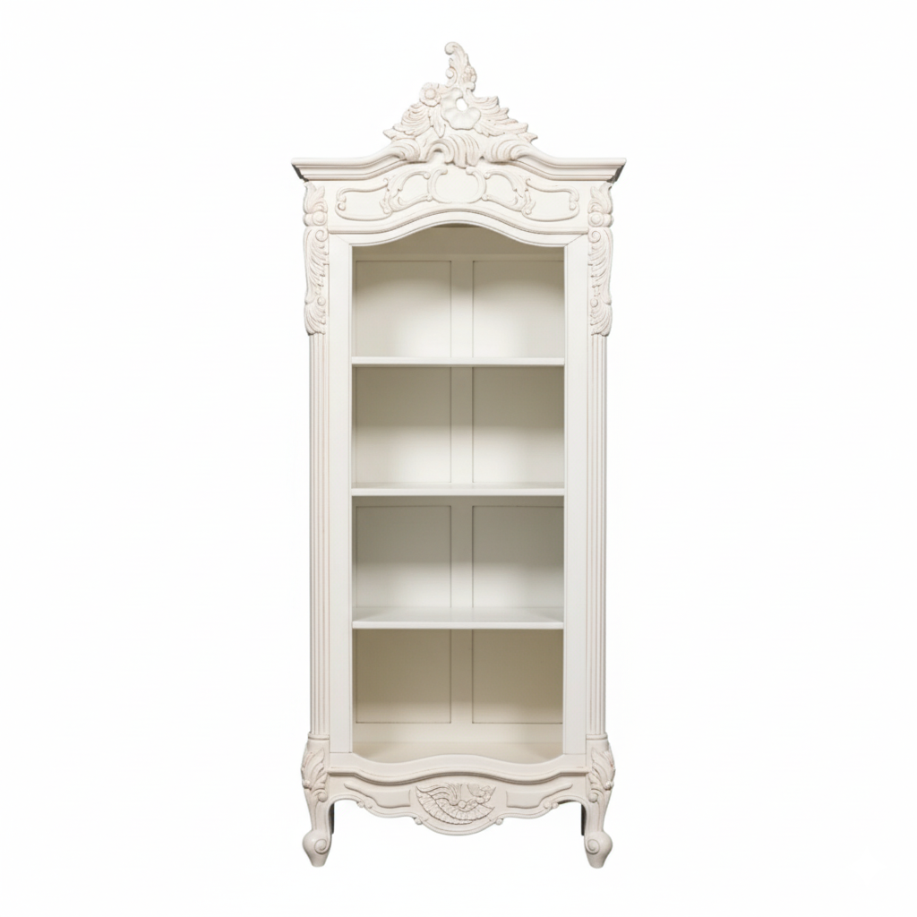 Elden White Carved Mahogany Bookcase