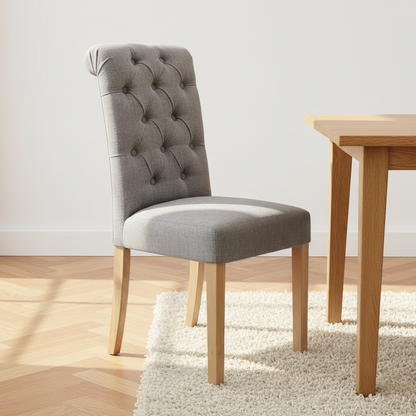 Button Back Scroll Top Grey Dining Chair