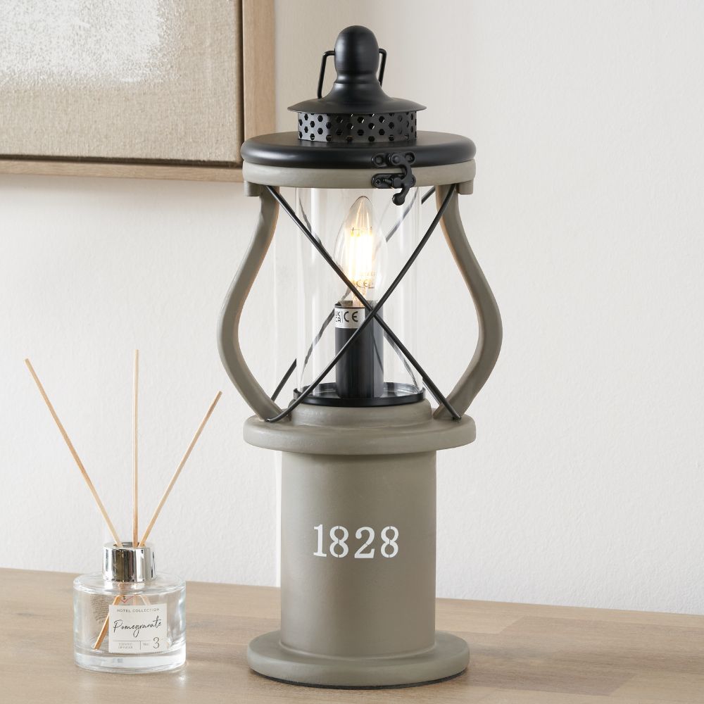 Gibson Pine Wood White Lantern Table Lamp