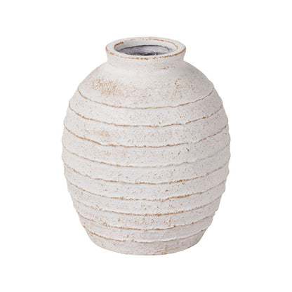 Fibrestone White Wash Decorative Ribbed Vase