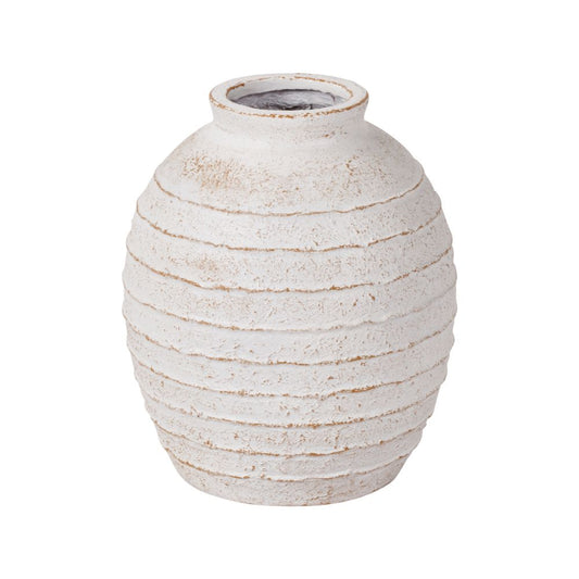Fibrestone White Wash Decorative Ribbed Vase