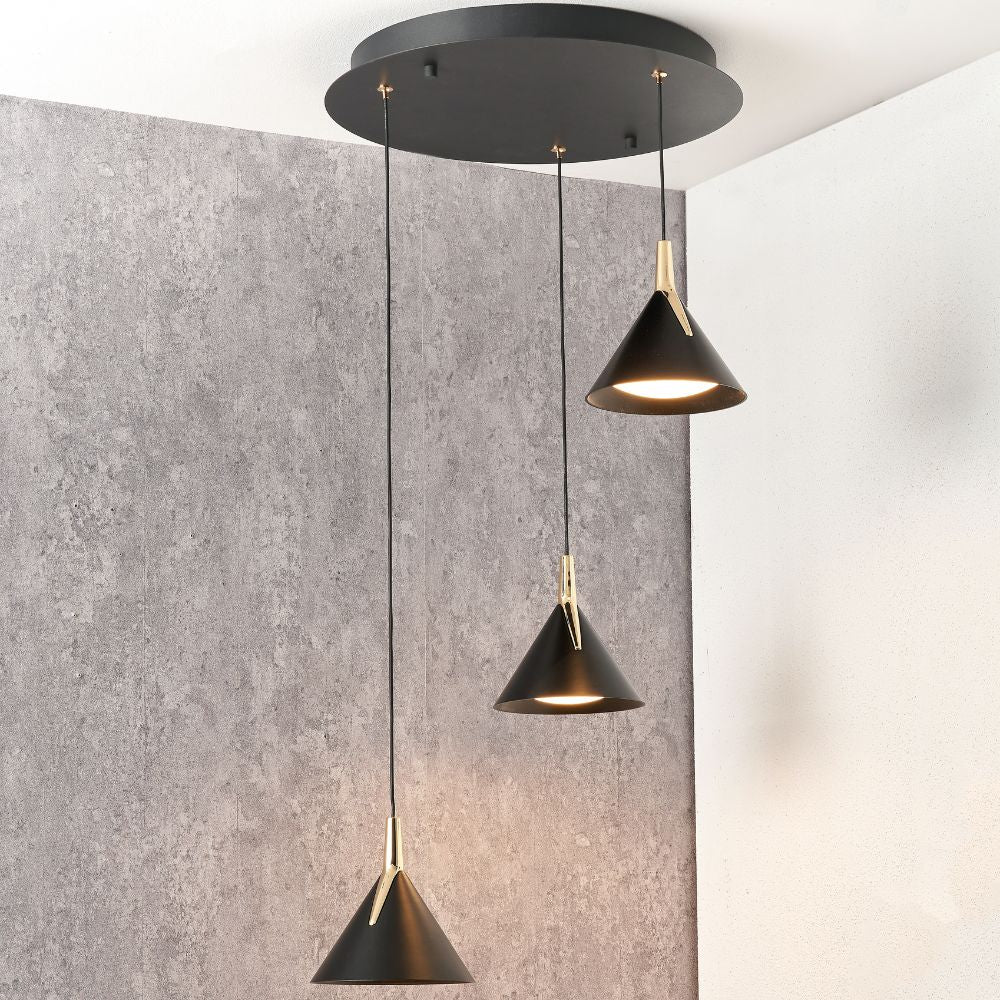 Astarion Matte Black and Gold Multi Drop LED Pendant