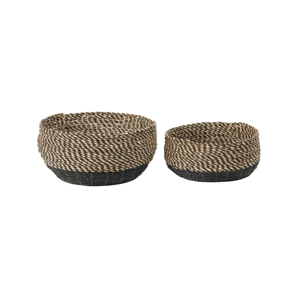 Seagrass Natural and Black Round Baskets (Set of 2)