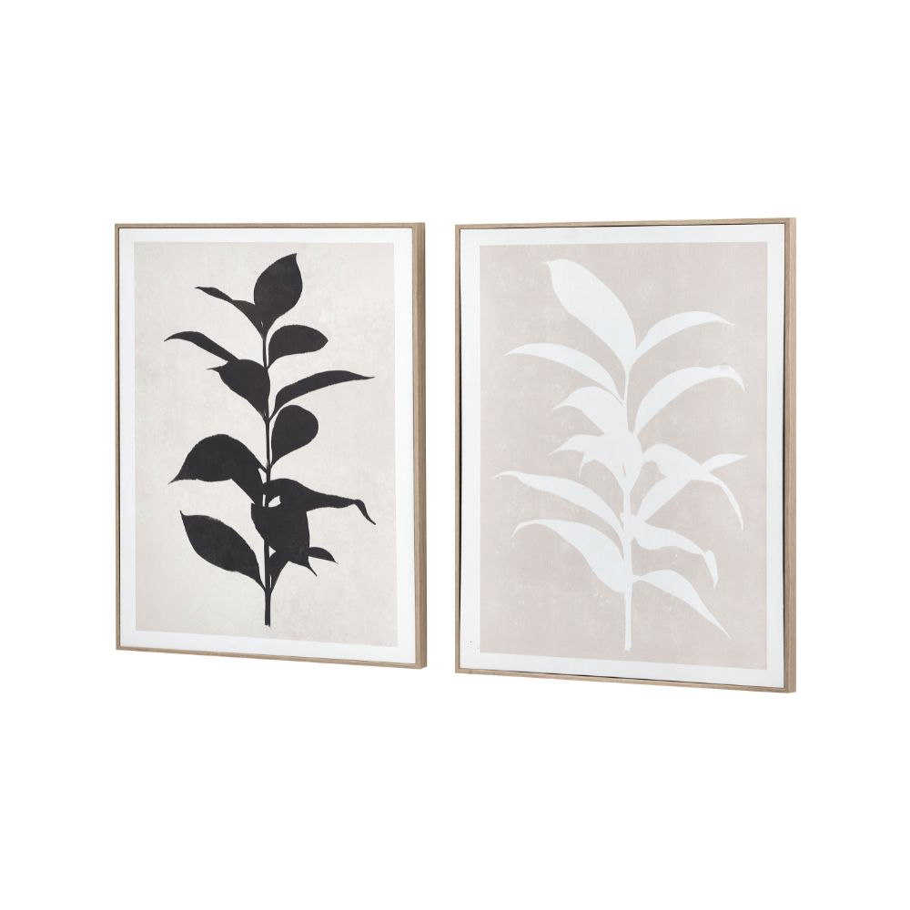 Canvases Natural and Black Leaf Print with Natural Frames