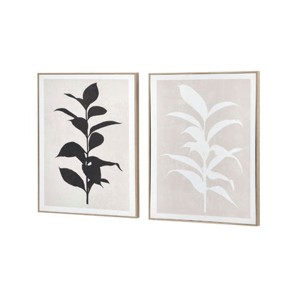 Canvases Natural and Black Leaf Print with Natural Frames