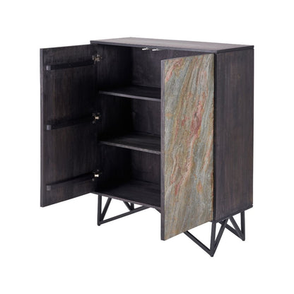 Verde Black Mango Wood and Stone Veneer Sideboard