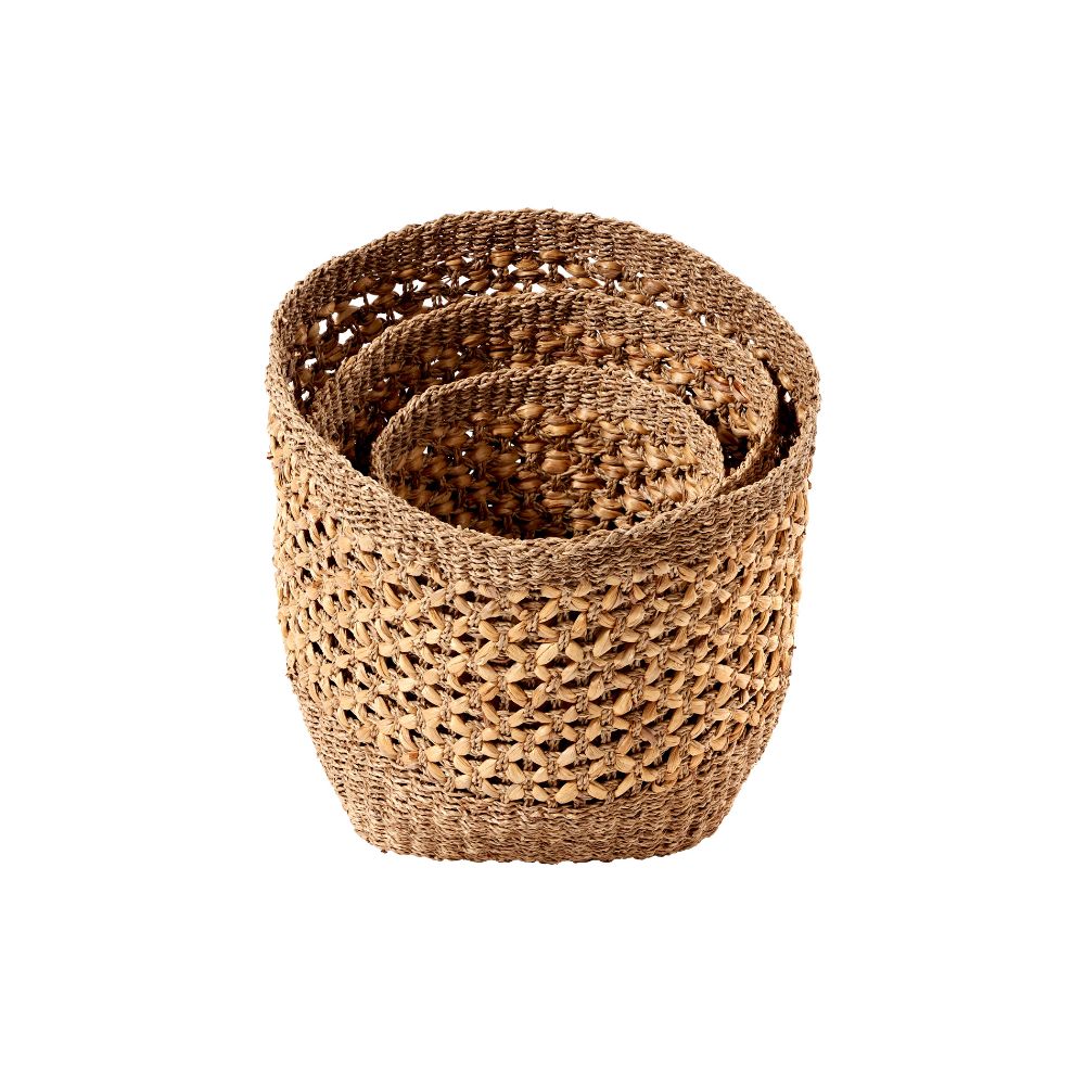 Seagrass and Water Hyacinth Tall Round Baskets (Set of 3)