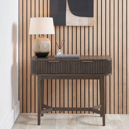 Raie Ribbed Oak and Pine Wood Console Table