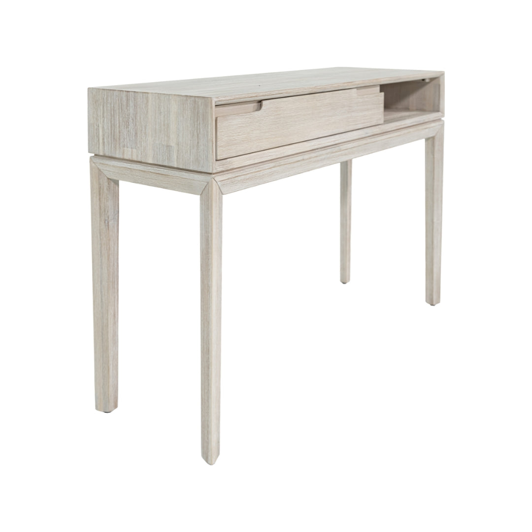 Gio White Sand Acacia Wood 1 Drawer Console Table