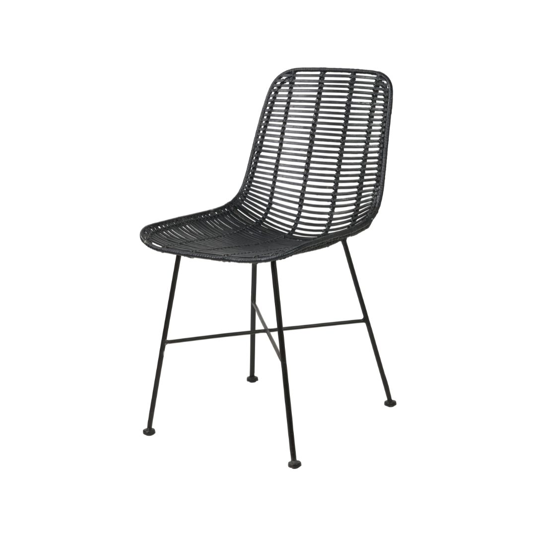 Rattan Core and Black Metal Dining Chair