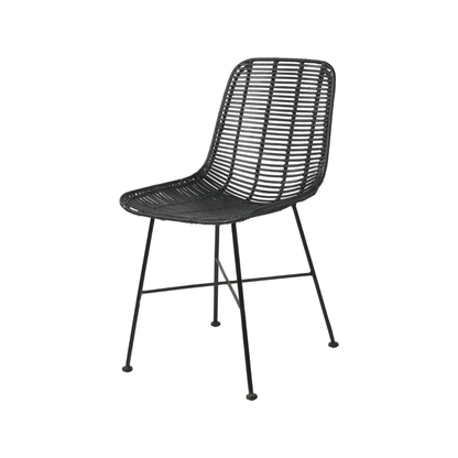 Rattan Core and Black Metal Dining Chair