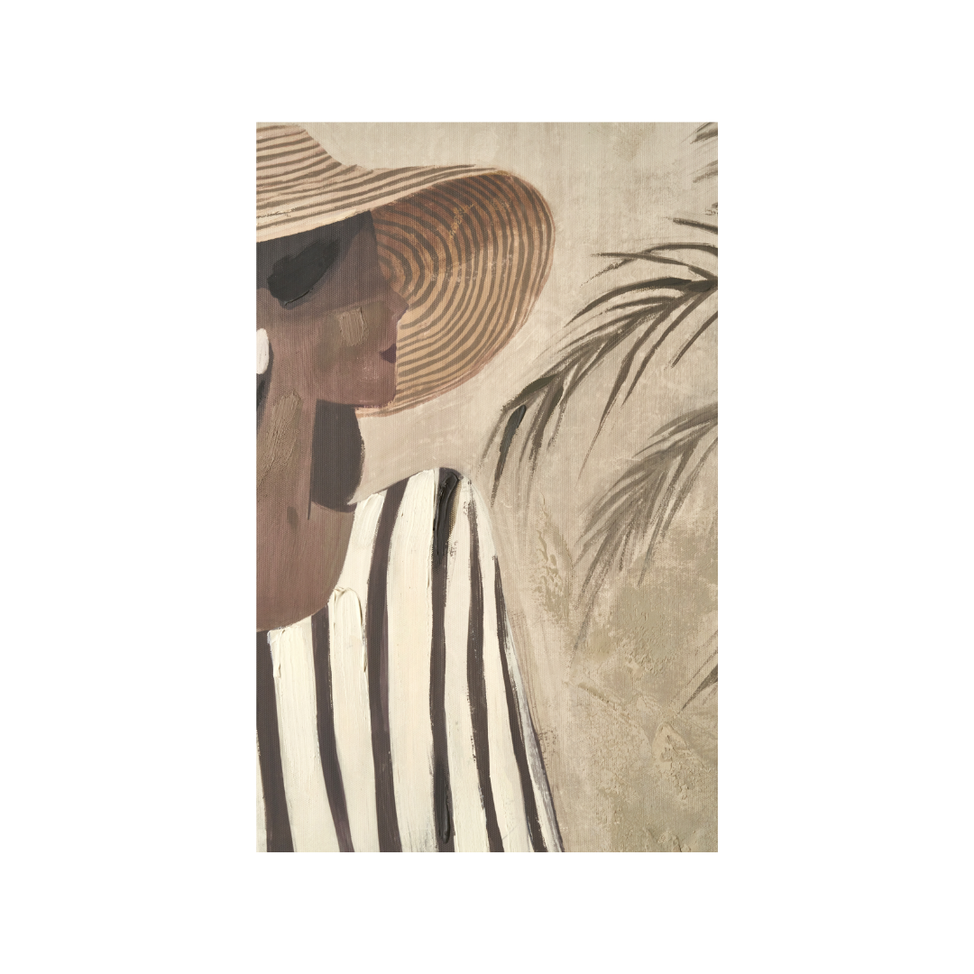 Striped Dress Lady Design Canvas with Natural Frame