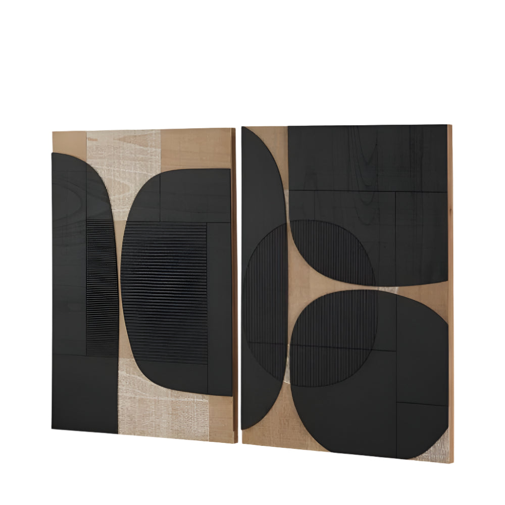 Wooden Textured Design Black and Natural Wall Art (Set of 2)