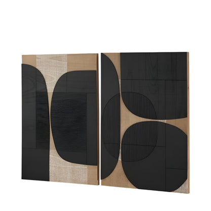 Wooden Textured Design Black and Natural Wall Art (Set of 2)