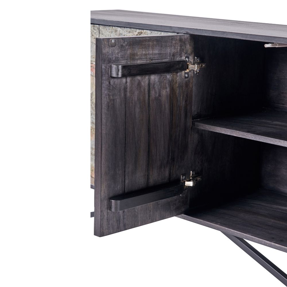 Verde Black Mango Wood and Stone Veneer 4 door Sideboard
