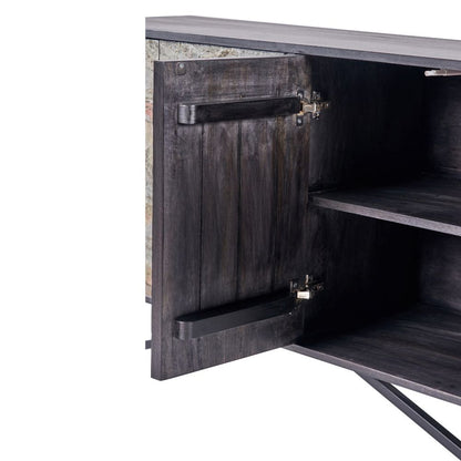 Verde Black Mango Wood and Stone Veneer 4 door Sideboard