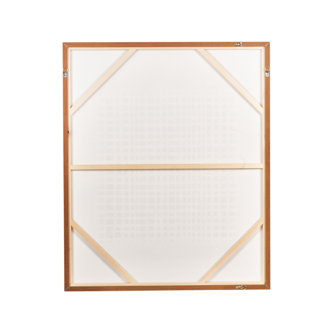 Brown and Natural Grid Design Canvas with Oak Effect Frame