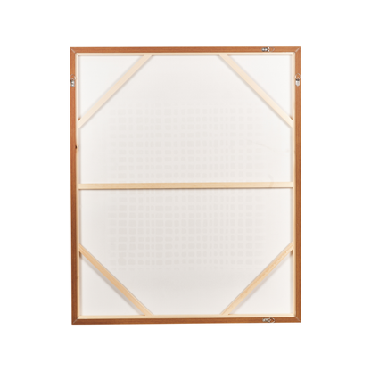 Brown and Natural Grid Design Canvas with Oak Effect Frame