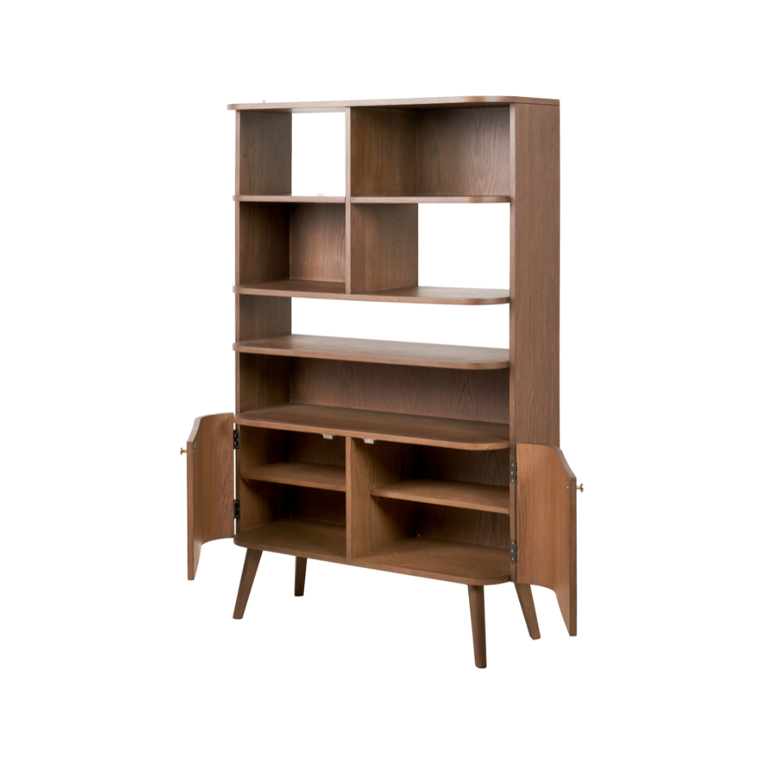 Elias Dark Ash Wood Retro Shelf Unit