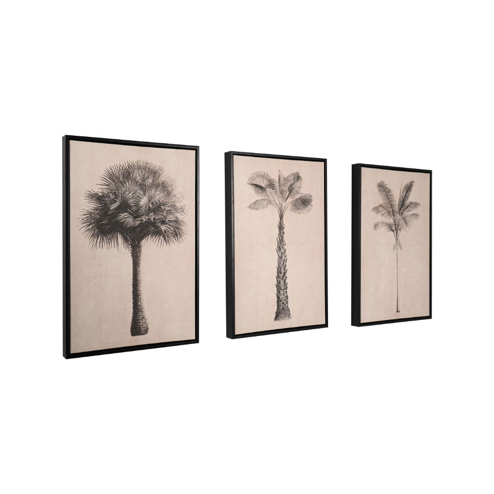 Canvases Natural and Black Palm Tree Print with Black Frames (Set of 3)