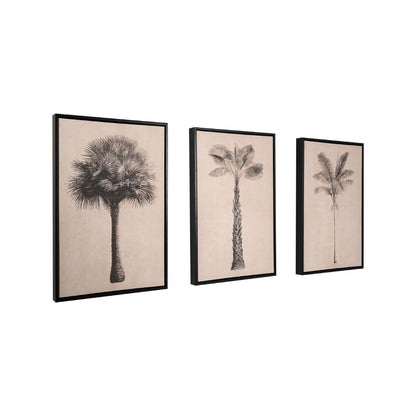 Canvases Natural and Black Palm Tree Print with Black Frames (Set of 3)