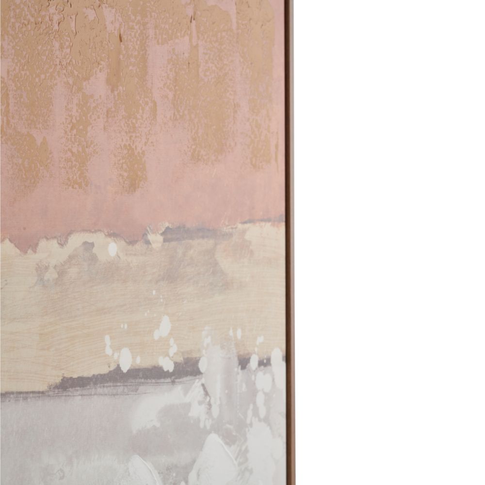 Abstract Square Canvas White and Terracotta with Oak Effect Frame