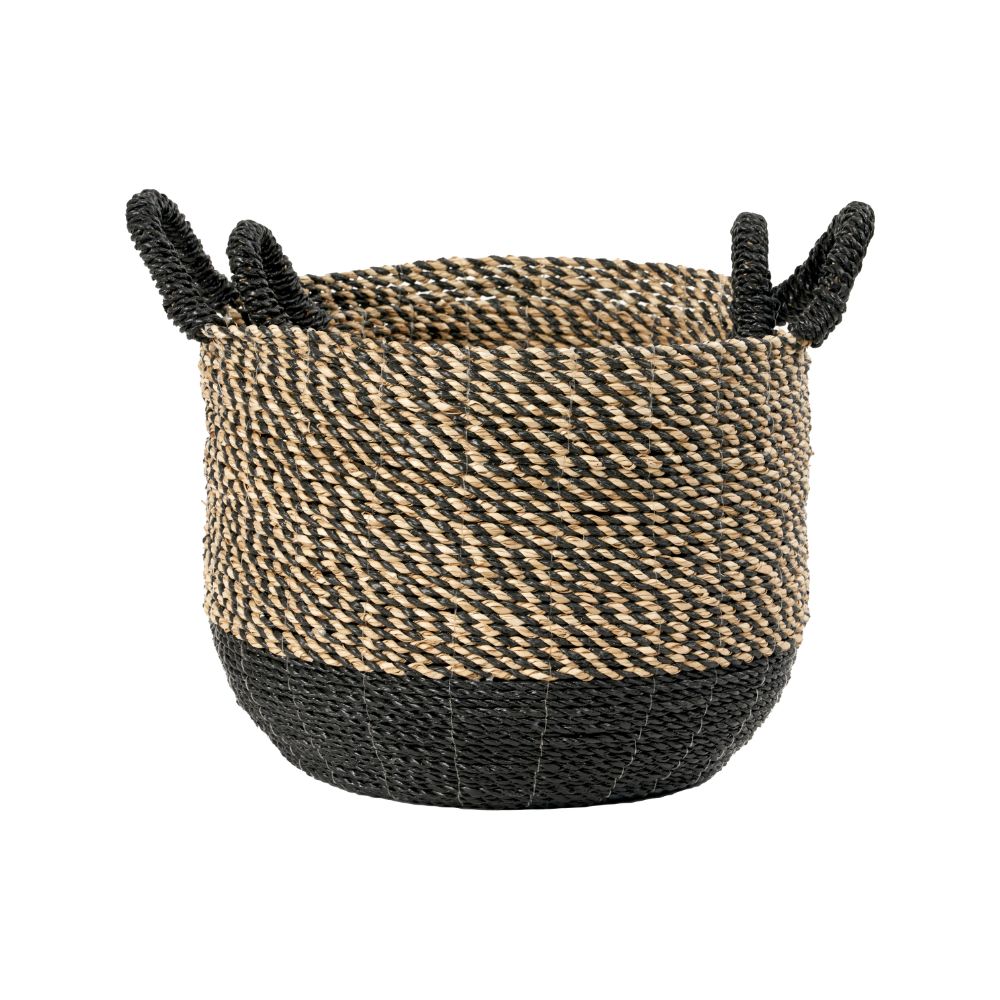 Seagrass Natural and Black Round Handled Baskets (Set of 2)