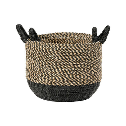 Seagrass Natural and Black Round Handled Baskets (Set of 2)