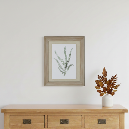 Watercolour Delicate Fern In Washed Wood Frame Wall Art