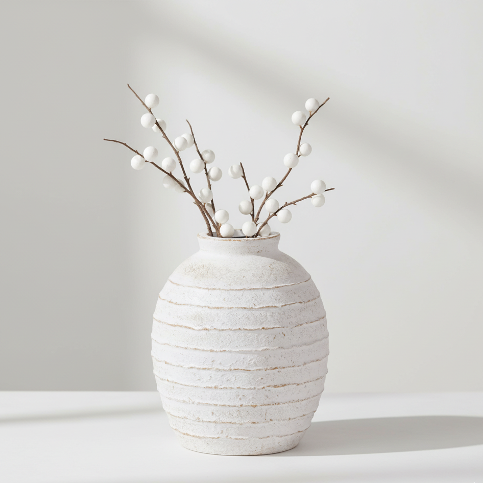Fibrestone White Wash Decorative Ribbed Vase