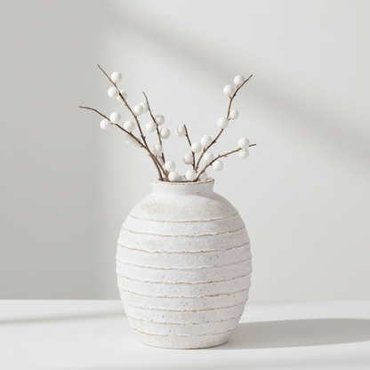 Fibrestone White Wash Decorative Ribbed Vase