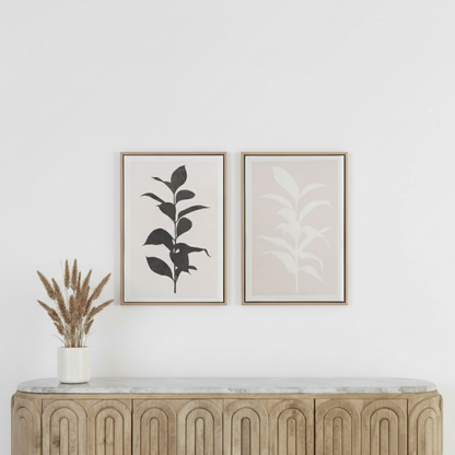 Canvases Natural and Black Leaf Print with Natural Frames