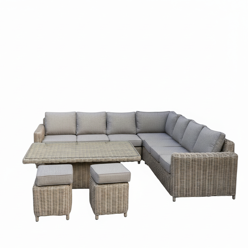 Amalfi Outdoor Large Corner Set With Riser Table + 2 Stools