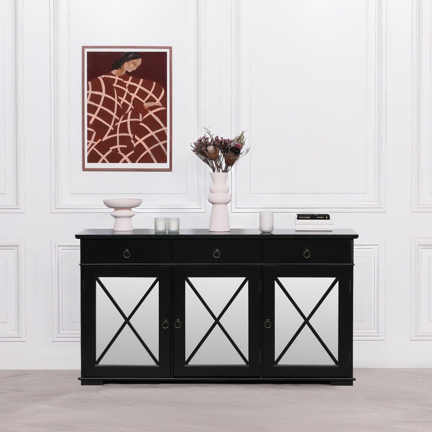 Oriental Black Mirrored Doors Sideboard